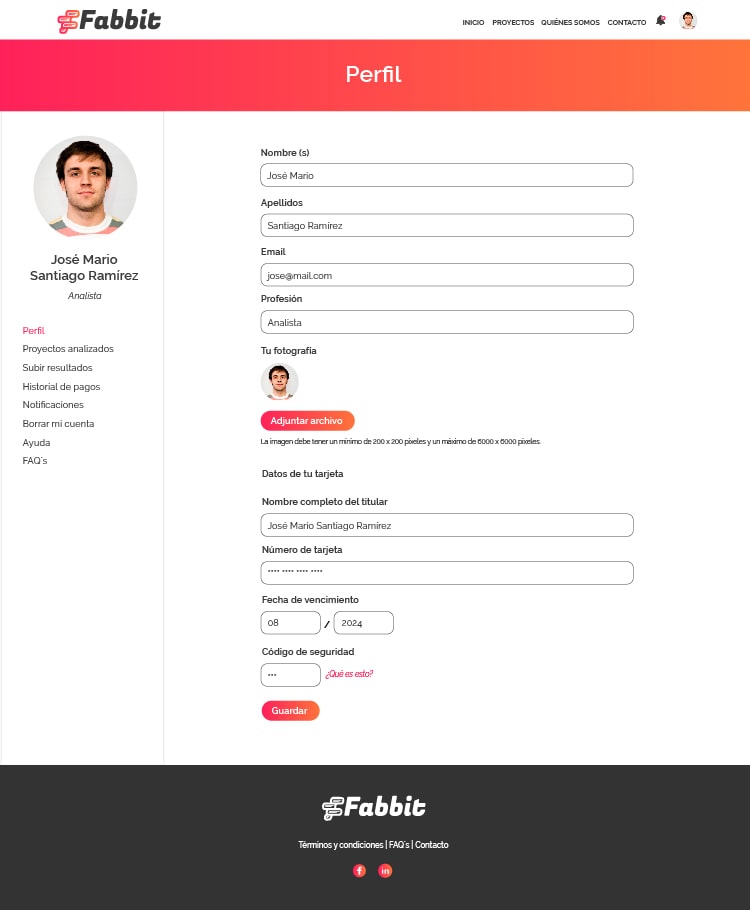 Diseño UI y desarrollo frontend para el sitio web de Fabbit