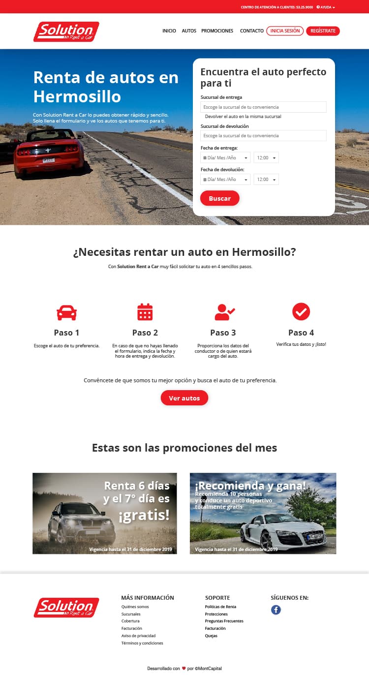 Diseño UI para el sitio web Solution Rent a Car