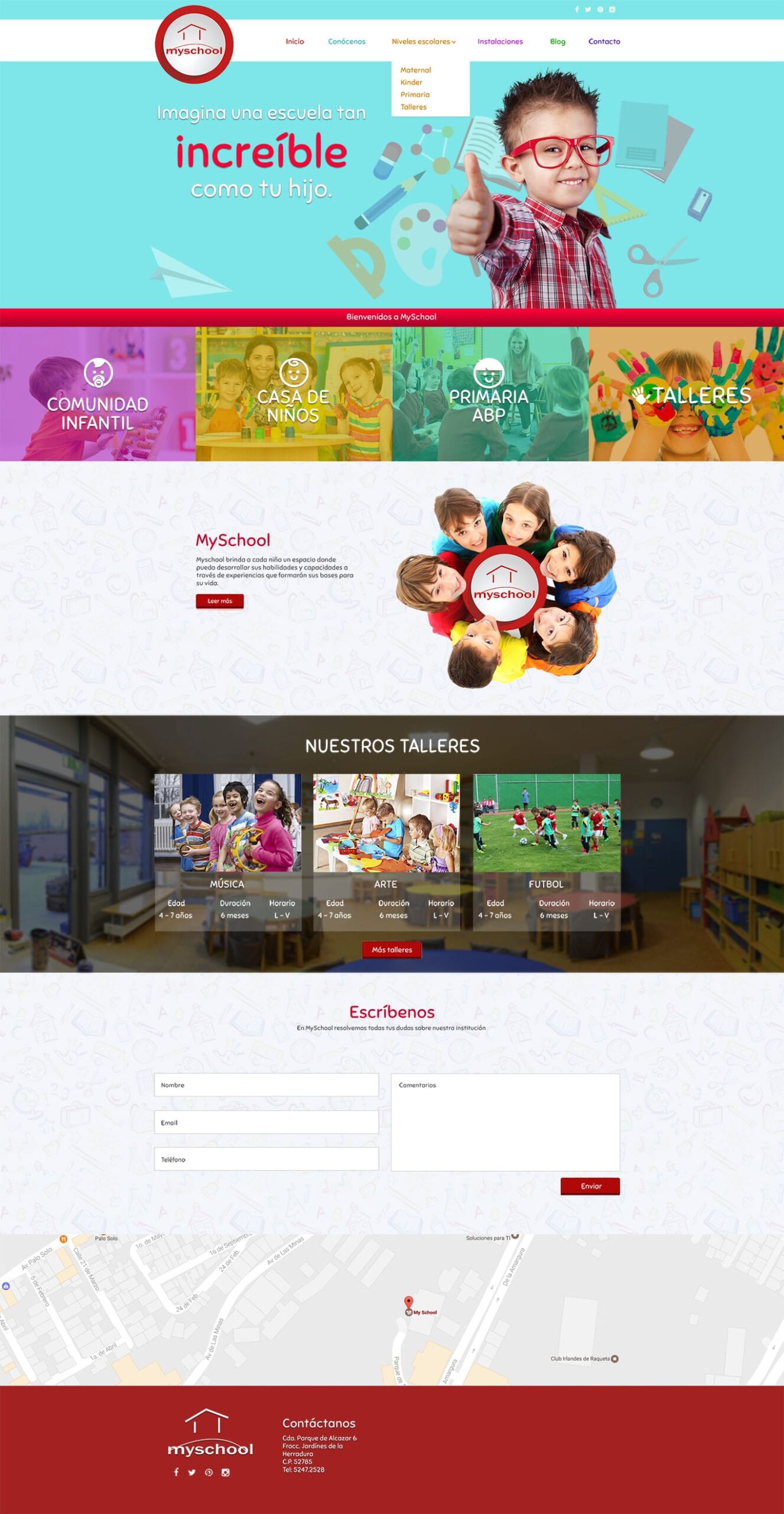 Diseño UI y desarrollo frontend para el sitio web de myschool