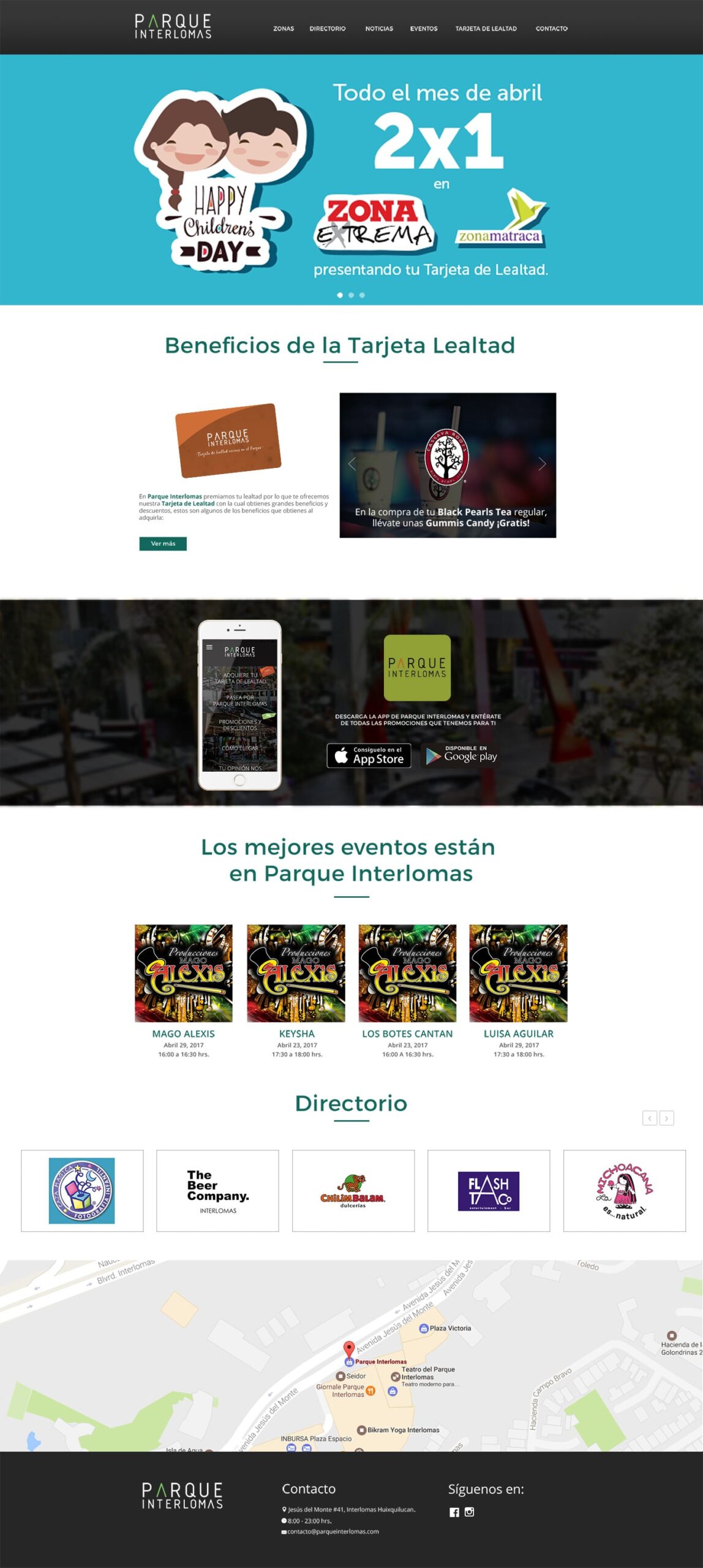 Diseño UI y desarrollo frontend para el sitio web de Parque Interlomas